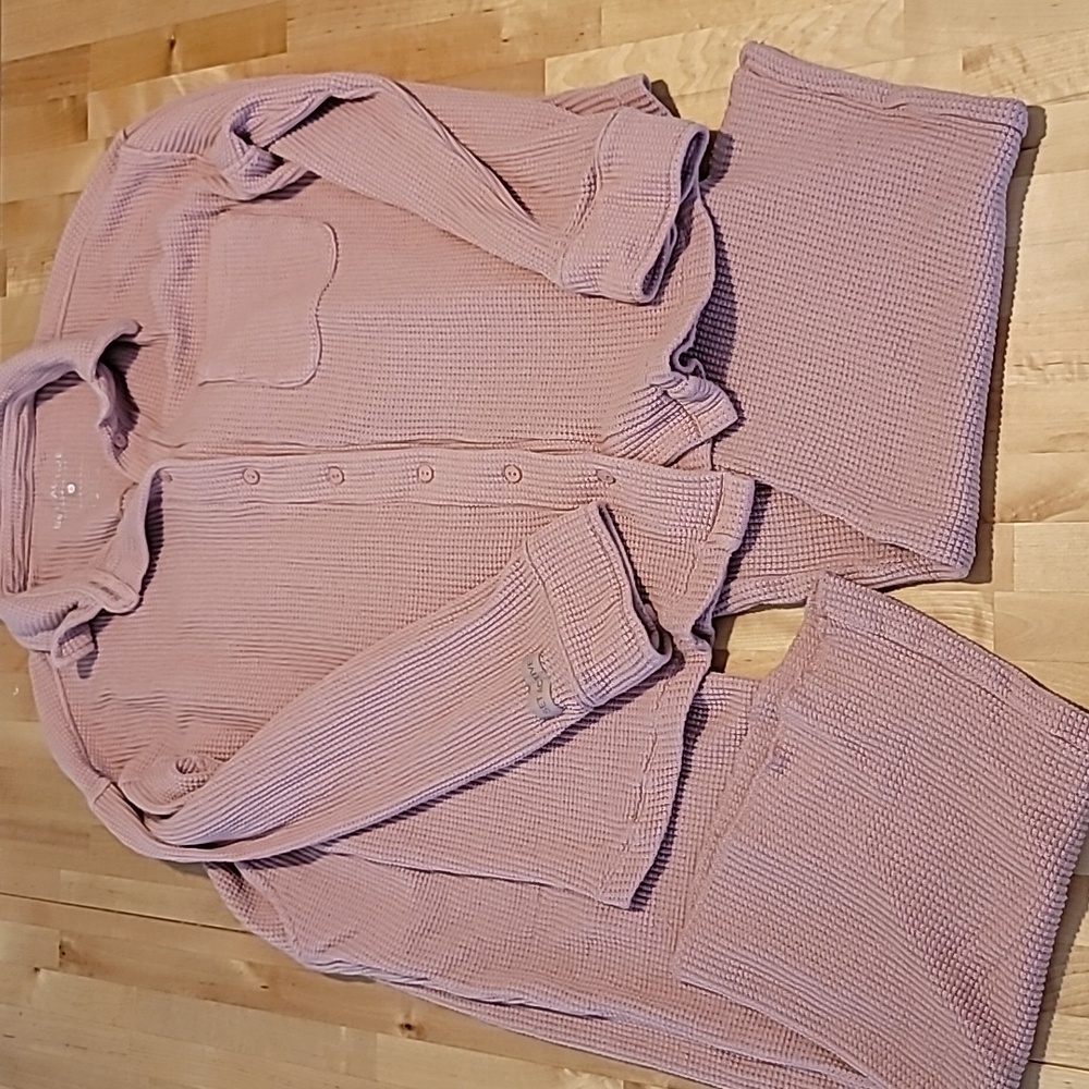 SET ACTIVE Waffle Knit Crop Flare Pants & Lounge Button Down Set Size Small